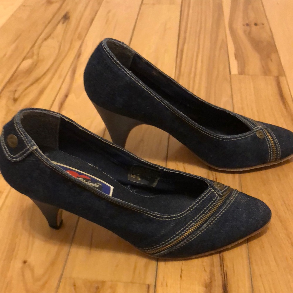 Vintage Sergio Valente Denim Zipper Heels with Button Detail